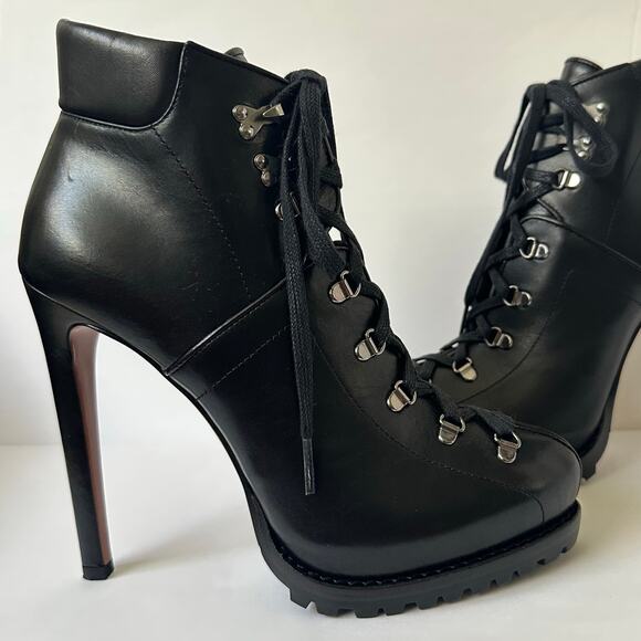 Alaïa Black Leather Hiker Boots EU 38 Trek Ankle Stiletto Lace up - Picture 16 of 16